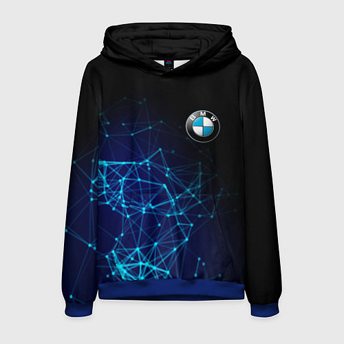Мужская толстовка BMW - логотип с геометрическим фоном / 3D-Синий – фото 1
