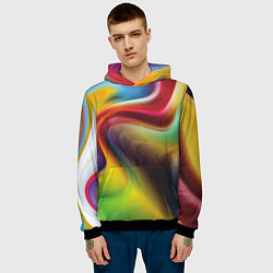 Толстовка-худи мужская Rainbow waves, цвет: 3D-черный — фото 2