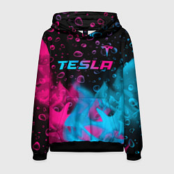 Толстовка-худи мужская Tesla - neon gradient: символ сверху, цвет: 3D-черный
