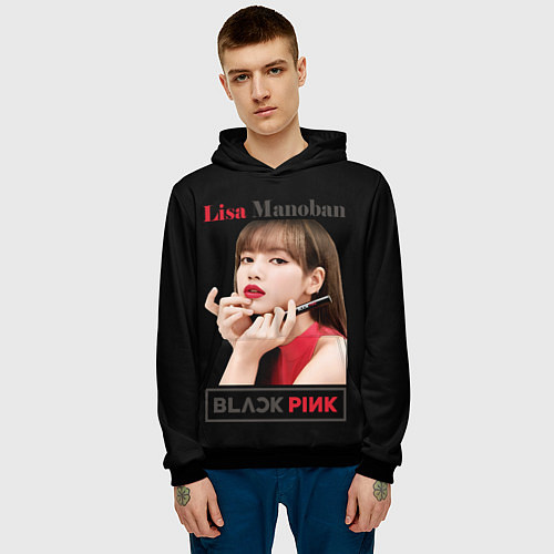 Мужская толстовка Blackpink Lisa paints lips / 3D-Черный – фото 3