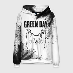 Толстовка-худи мужская Green Day рок кот на светлом фоне, цвет: 3D-белый