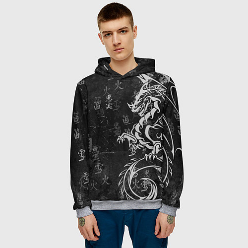 Мужская толстовка White dragon - grunge / 3D-Меланж – фото 3