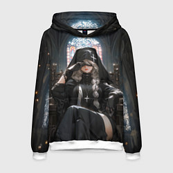 Толстовка-худи мужская Монашка 2b от нейросети, цвет: 3D-белый