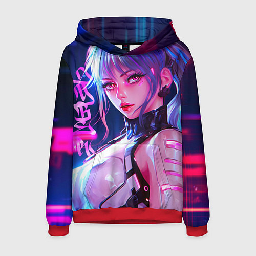 Мужская толстовка Кибер-девушка неон аниме / 3D-Красный – фото 1