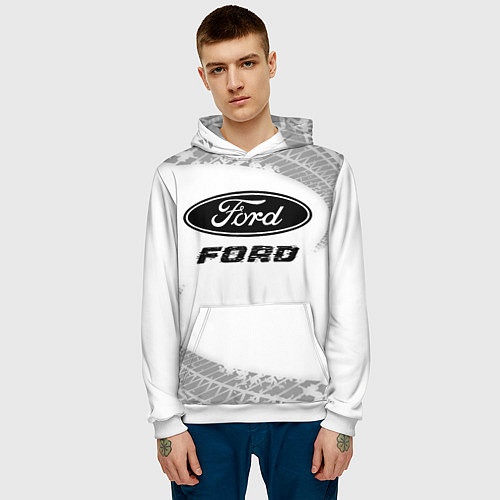 Мужская толстовка Ford speed на светлом фоне со следами шин / 3D-Белый – фото 3