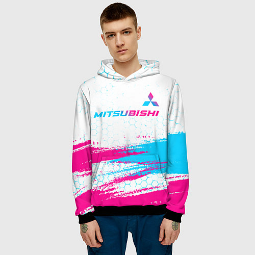 Мужская толстовка Mitsubishi neon gradient style: символ сверху / 3D-Черный – фото 3