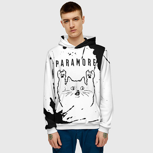 Мужская толстовка Paramore рок кот на светлом фоне / 3D-Белый – фото 3