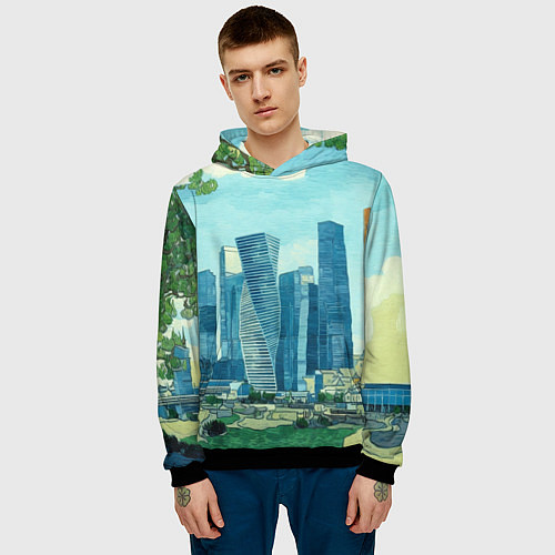 Мужская толстовка Москва-сити Ван Гог / 3D-Черный – фото 3