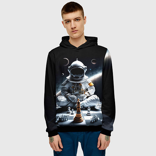 Мужская толстовка Космонавт и шахматы / 3D-Черный – фото 3
