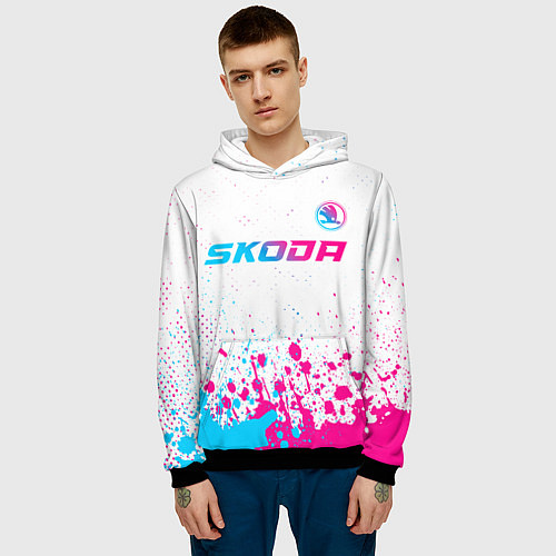 Мужская толстовка Skoda neon gradient style: символ сверху / 3D-Черный – фото 3