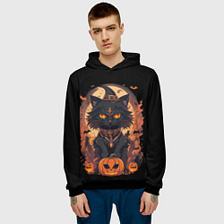 Толстовка-худи мужская Черный кот в хеллоуине, цвет: 3D-черный — фото 2