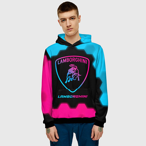 Мужская толстовка Lamborghini - neon gradient / 3D-Черный – фото 3