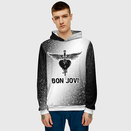 Мужская толстовка Bon Jovi glitch на светлом фоне / 3D-Белый – фото 3