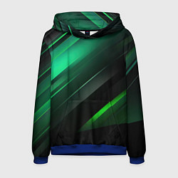 Толстовка-худи мужская Black green abstract, цвет: 3D-синий