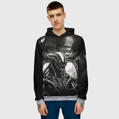 Мужская толстовка Ксеноморф в каюте космического корабля / 3D-Меланж – фото 3