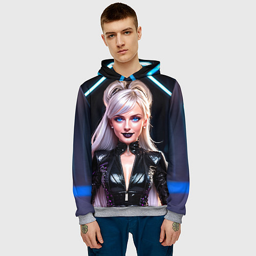 Мужская толстовка Девушка гот с неоновыми трубками / 3D-Меланж – фото 3