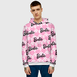 Толстовка-худи мужская Логотип Барби и розовое кружево, цвет: 3D-белый — фото 2