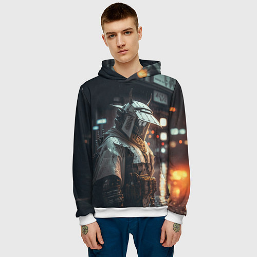 Мужская толстовка Футуристический самурай / 3D-Белый – фото 3