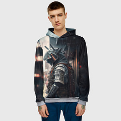 Толстовка-худи мужская Кибернетический самурай, цвет: 3D-меланж — фото 2