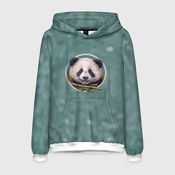 Толстовка-худи мужская Милая мордочка панды с бамбуком, цвет: 3D-белый