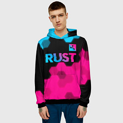 Толстовка-худи мужская Rust - neon gradient: символ сверху, цвет: 3D-черный — фото 2