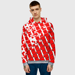 Толстовка-худи мужская Киберпанк квадраты красные, цвет: 3D-меланж — фото 2