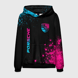 Толстовка-худи мужская Porsche - neon gradient: надпись, символ, цвет: 3D-черный