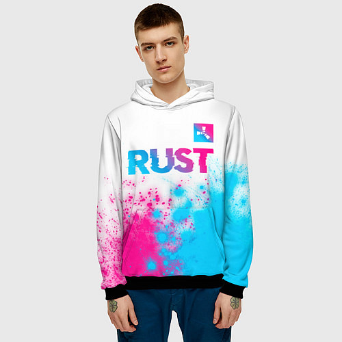 Мужская толстовка Rust neon gradient style: символ сверху / 3D-Черный – фото 3