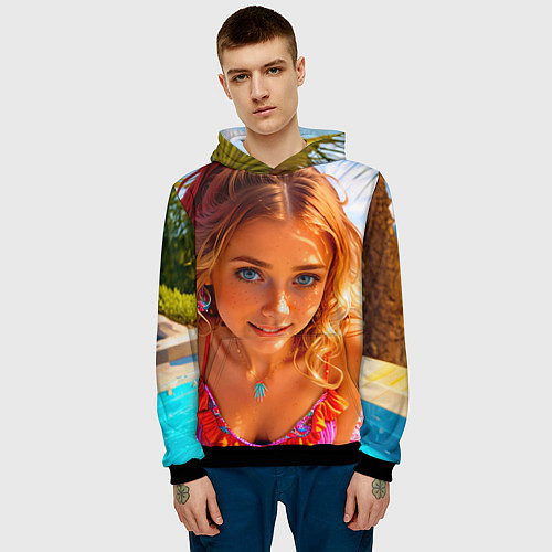 Мужская толстовка Девушка на курорте у бассейна / 3D-Черный – фото 3
