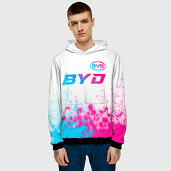 Толстовка-худи мужская BYD neon gradient style: символ сверху, цвет: 3D-черный — фото 2