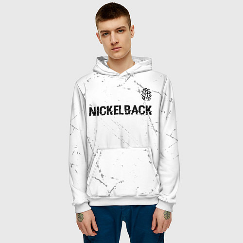 Мужская толстовка Nickelback glitch на светлом фоне: символ сверху / 3D-Белый – фото 3