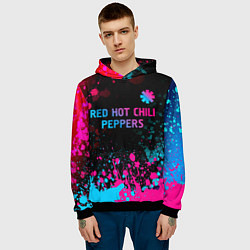 Толстовка-худи мужская Red Hot Chili Peppers - neon gradient: символ свер, цвет: 3D-черный — фото 2