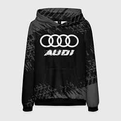 Толстовка-худи мужская Audi speed на темном фоне со следами шин, цвет: 3D-черный