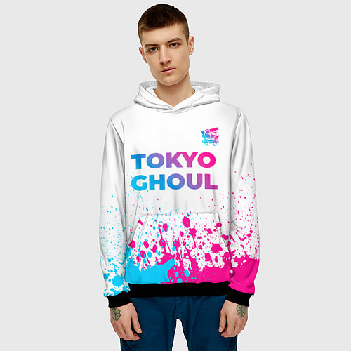 Мужская толстовка Tokyo Ghoul neon gradient style: символ сверху / 3D-Черный – фото 3