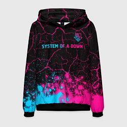 Толстовка-худи мужская System of a Down - neon gradient: символ сверху, цвет: 3D-черный