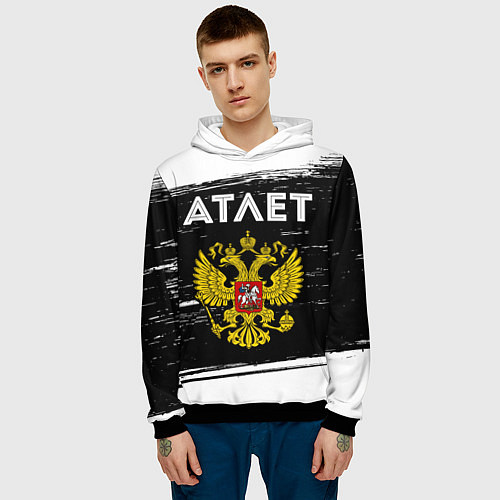 Мужская толстовка Атлет из России и герб РФ / 3D-Черный – фото 3