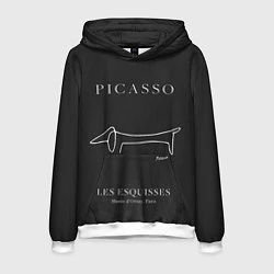Толстовка-худи мужская Собака на черном - Пабло Пикассо, цвет: 3D-белый