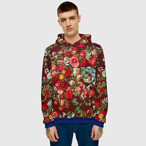 Мужская толстовка Платок цветочный узор / 3D-Синий – фото 3