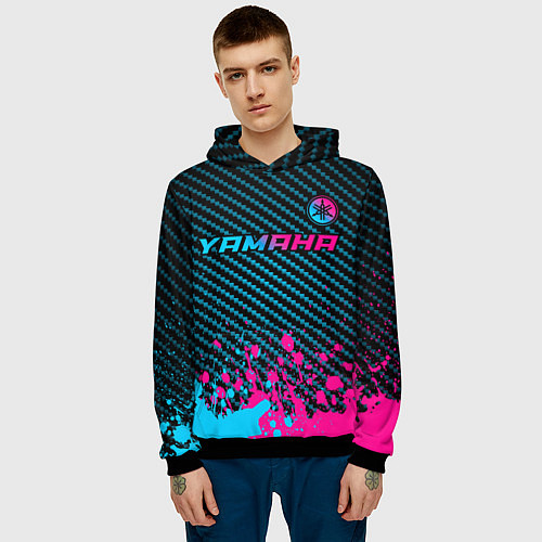 Мужская толстовка Yamaha - neon gradient: символ сверху / 3D-Черный – фото 3