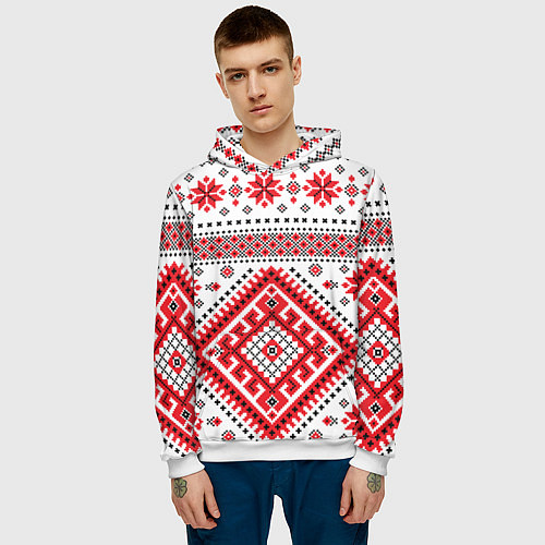 Мужская толстовка Удмуртская роспись / 3D-Белый – фото 3