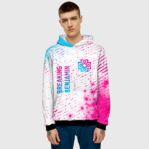 Мужская толстовка Breaking Benjamin neon gradient style: надпись, си / 3D-Черный – фото 3