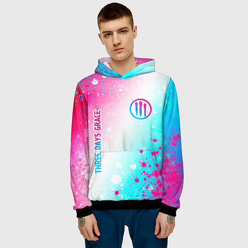 Мужская толстовка Three Days Grace neon gradient style: надпись, сим / 3D-Черный – фото 3