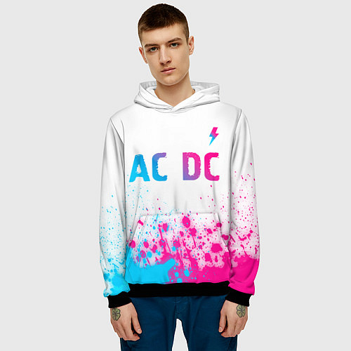 Мужская толстовка AC DC neon gradient style: символ сверху / 3D-Черный – фото 3