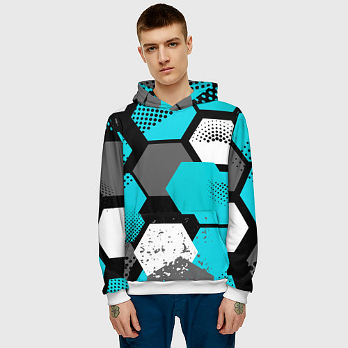 Мужская толстовка Шестиугольники абстрактный фон / 3D-Белый – фото 3