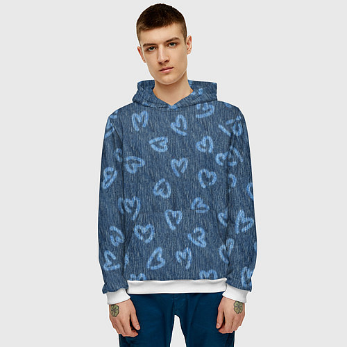 Мужская толстовка Hearts on denim / 3D-Белый – фото 3