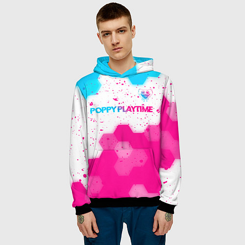 Мужская толстовка Poppy Playtime neon gradient style: символ сверху / 3D-Черный – фото 3