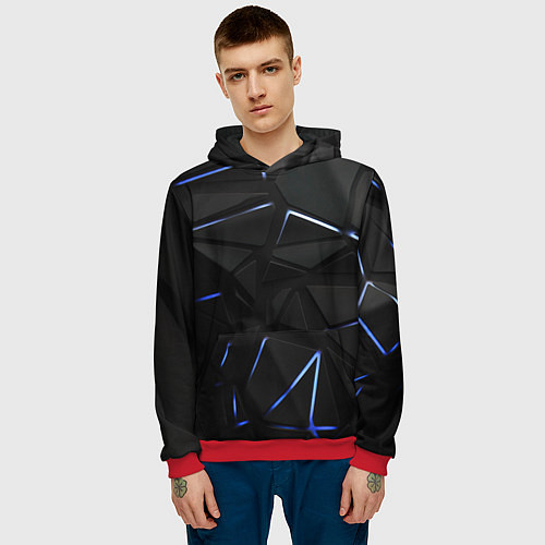 Мужская толстовка Black texture neon line / 3D-Красный – фото 3