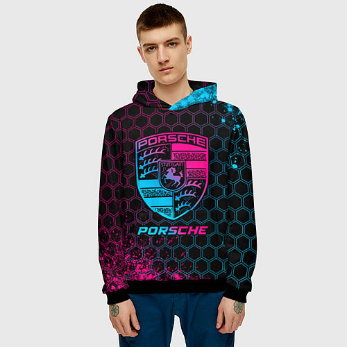 Мужская толстовка Porsche - neon gradient / 3D-Черный – фото 3