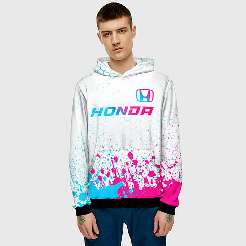 Мужская толстовка Honda neon gradient style: символ сверху / 3D-Черный – фото 3