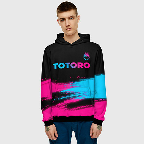 Мужская толстовка Totoro - neon gradient: символ сверху / 3D-Черный – фото 3